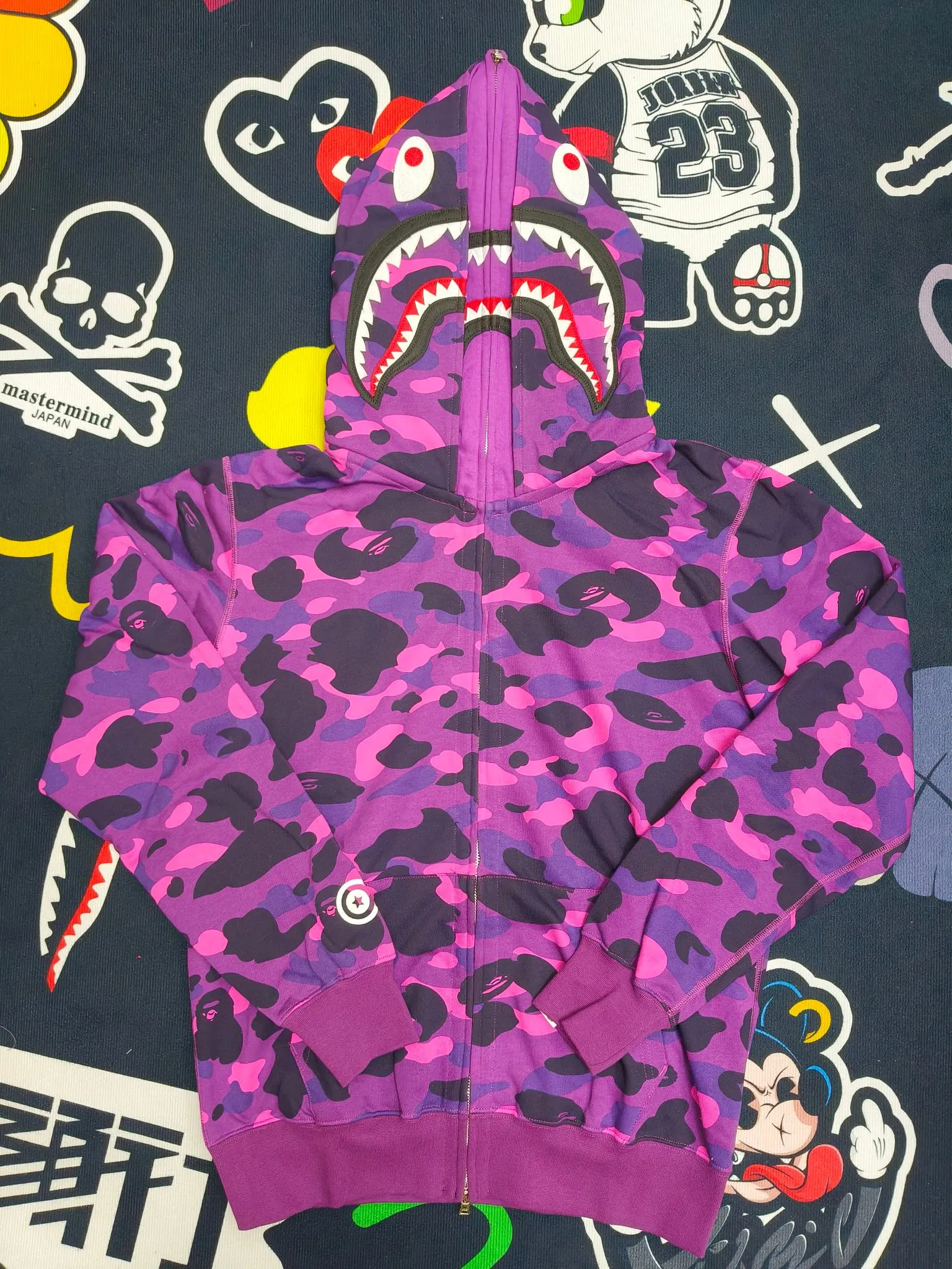 XX 232 Bape double hood camouflage shark, customized fabric 1:1, fine workmanship, high quality version, couple model: S—XXL [blue, purple, red]